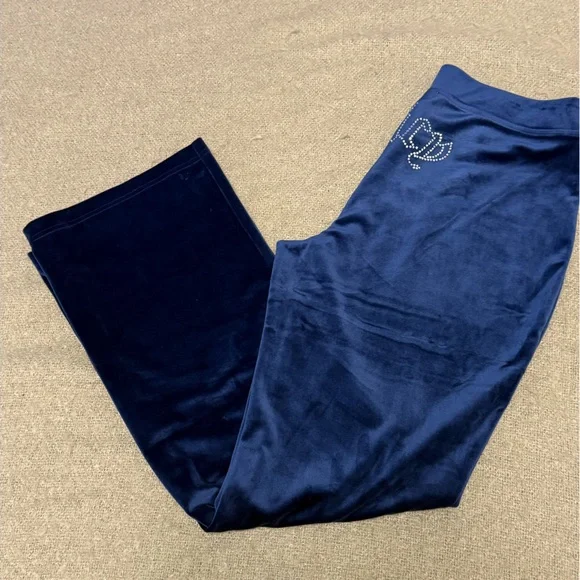 Juicy Couture Velour Track Pants Navy Blue Bling Logo NWT Large - Picture 4 of 15